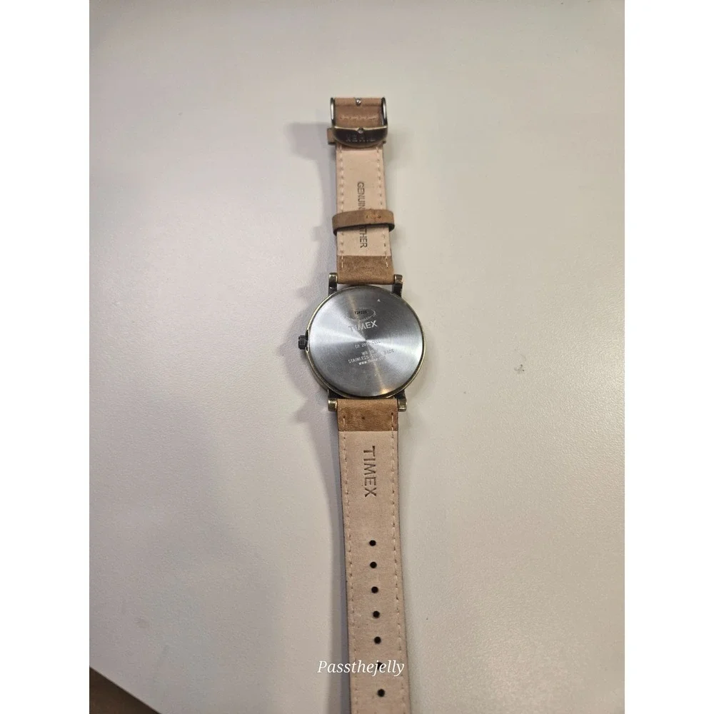 Timex T2P220 Weekender Mens 42mm White Dial Bronze Tone Leather Watch WR30M